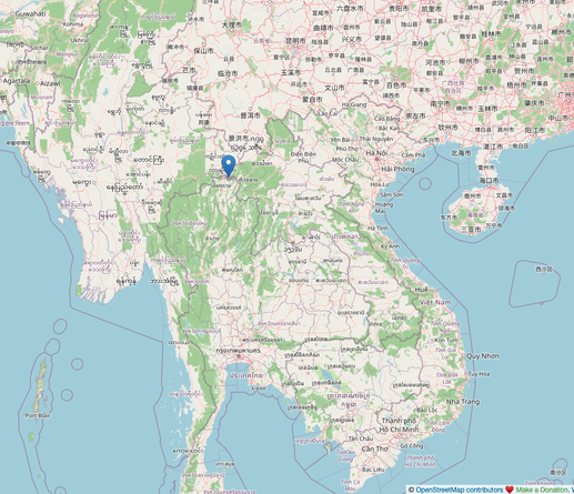 Map of Southeast Asia with pin on the Golden Triangle Special Economic Zone