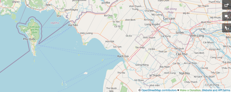 Map showing Phú Quốc island off the coast of Cambodia