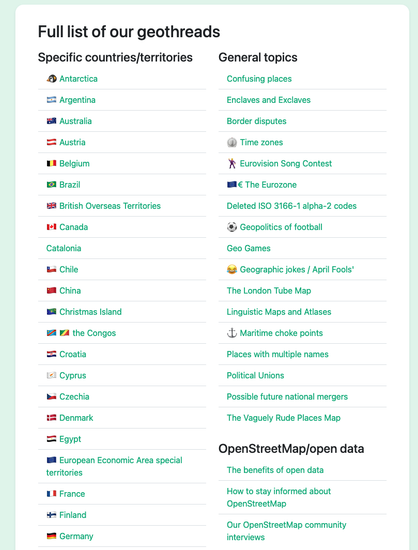 Screenshot of the OpenCage blog page listing all of our geothreads. Enjoy!