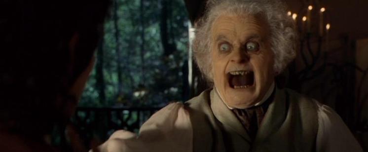 Bilbo from LOTR turning into a beast with sharp teeth for a few seconds because of the Ring.