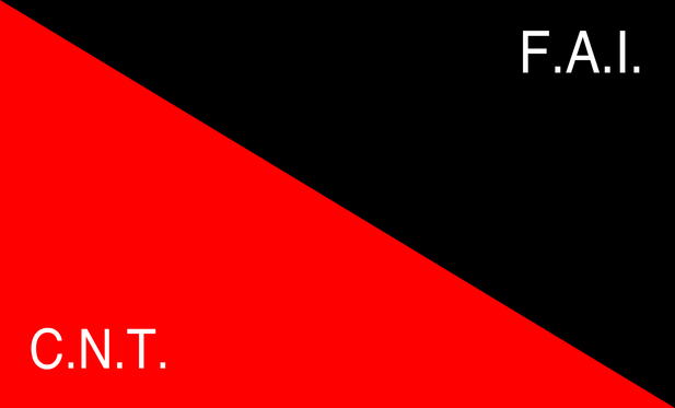 Image shows the Red and Black flag of the CNT-FAI of the Spanish Civil War.