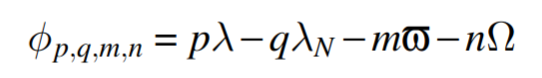 a silly equation with lots of subscripts and greek letters.  phi subscript p, q, m, n equals p times lambda minus q times lambda subscript N minus m times varpi minus n time capital Omega.  It's a combination of a bunch of angular orbital elements for a TNO and Neptune,  and integers.