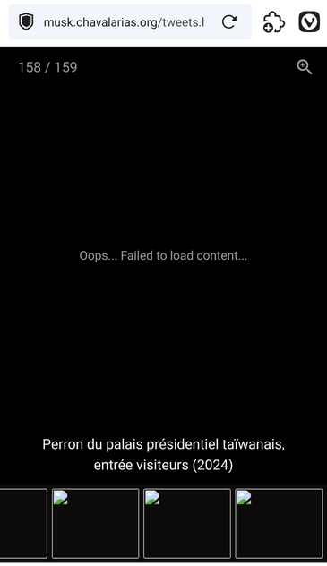 Capture d'écran de la page qui est du noir sur du noir  disant "failed to load content ”