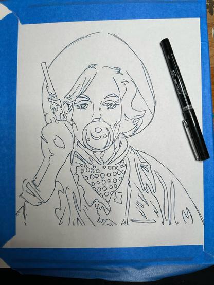 The outline now traced with a micro pen.