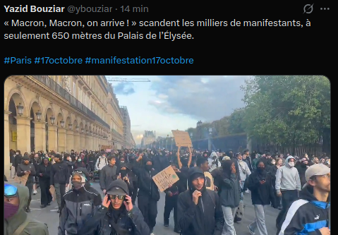 Yazid Bouziar

« Macron, Macron, on arrive ! » scandent les milliers de manifestants, à seulement 650 mètres du Palais de l’Élysée.
