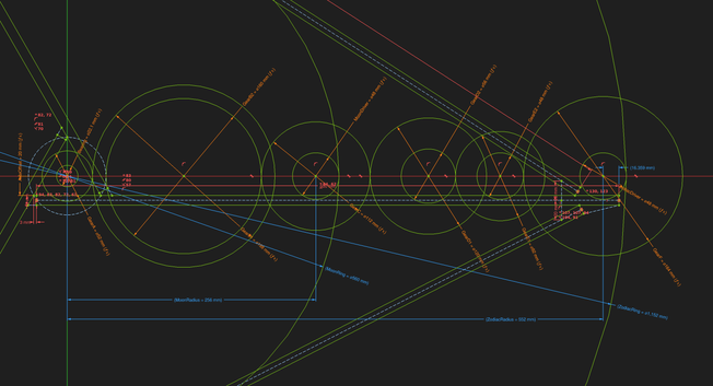 complex sketch in a CAD tool with lots of circles and labeled diameters