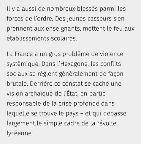 Extrait d’un article de Courrier international: Vu d’Allemagne. La France a un problème de violence, et il commence par sa police