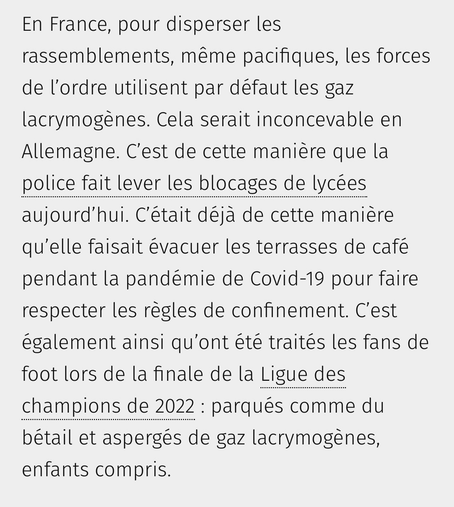 Extrait d’un article de Courrier international: Vu d’Allemagne. La France a un problème de violence, et il commence par sa police
