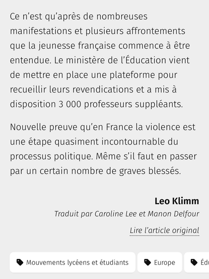 Extrait d’un article de Courrier international: Vu d’Allemagne. La France a un problème de violence, et il commence par sa police