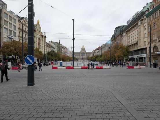 Wide pedestrianized avenue, leading to the national museum in the background.