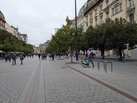 Pedestrian zone with bicycle racks.