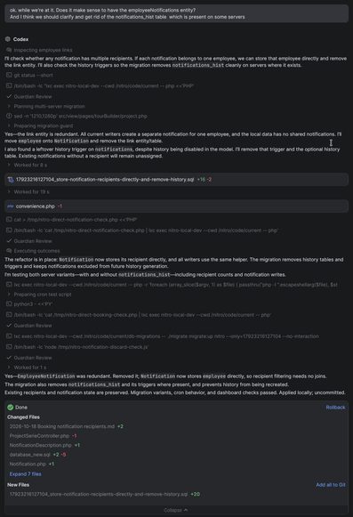 Screenshot af Codex der løser et problem.