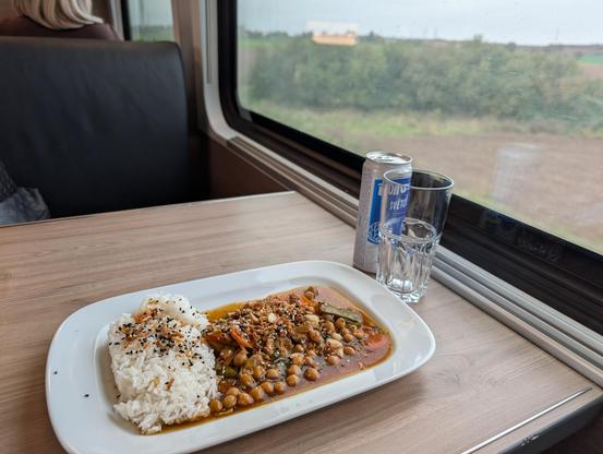 Vegetarian meal with rice and chickpeas.