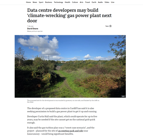 Data centre developers may build 'climate-wrecking' gas power plant next door
1 day ago

Save
David Deans
Wales political reporter