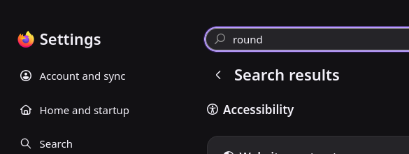 firefox settings search for "round"