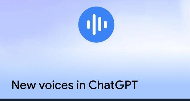 An advertisement for ChatGPT in Google Play store, saying: 

New voices in ChatGPT

Above the sentence, a blue and white logo, representing a sound.