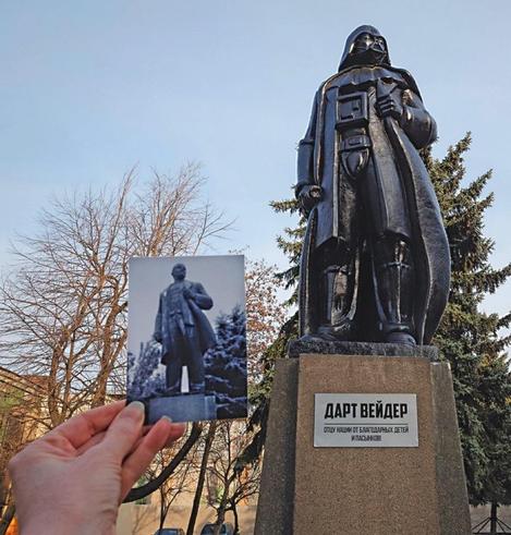 A monument to Lenin transformed into a statue of Darth Vader by Aleksander Milov in Odesa, Ukraine