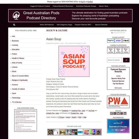 Asian Soup Podcast   
Screenshot of the podcast listing on the Great Australian Pods website