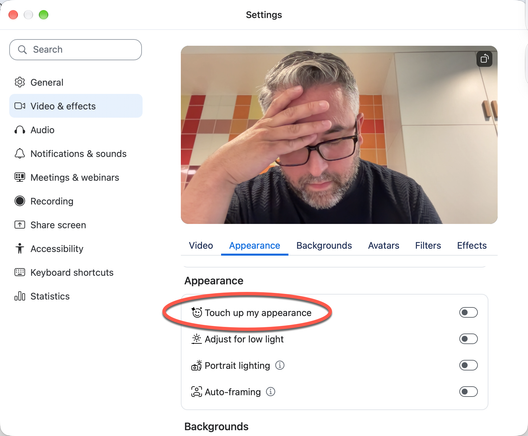 Screenshot settings Zoom