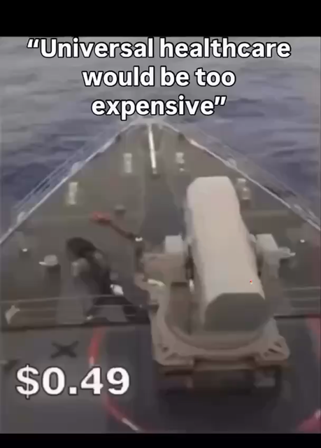 A meme video showing how much the weapons costs while people can't even afford healthcare