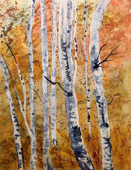 Painting of aspens in fall