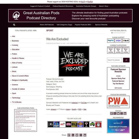 We Are Excluded   
Screenshot of the podcast listing on the Great Australian Pods website