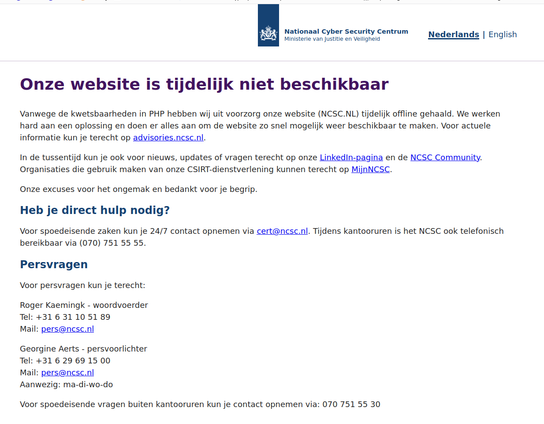 NCSC tijdelijk uit de lucht