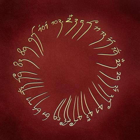 A circular inscription like the one from the One Ring from the Lord of the Rings, but it's just the sequence of prime numbers.