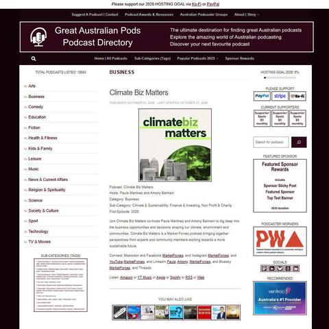 Climate Biz Matters   
Screenshot of the podcast listing on the Great Australian Pods website