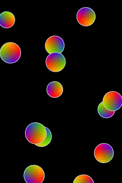Loop animation of rainbow-coloured bubbles moving from bottom to top. Black background.