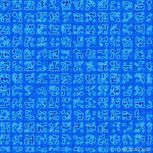 "Bitmask" is an abstract work that overlaps geometric shapes in light sky blue