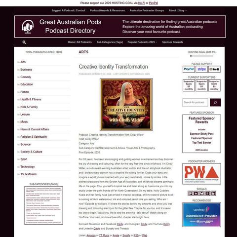 Creative Identity Transformation With Cindy Wider   
Screenshot of the podcast listing on the Great Australian Pods website