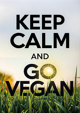 Keep calm and go vegan ! sur une image de champ de céréales