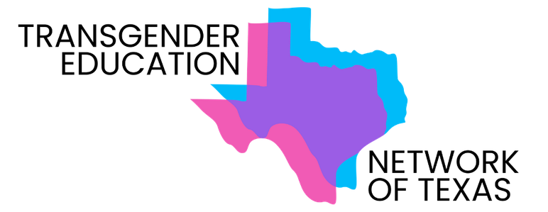 The Transgender Education Network of Texas logo, showing two offset outlines of Texas in pink and blue that overlap in purple. The organization's name is set in black capital letters, with "Transgender Education" at upper left and "Network of Texas" at lower right.

(Description assisted by Claude AI.)