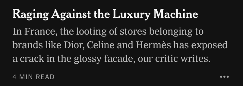 NYT article titled „Rage against the luxury machine“
