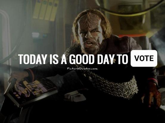 A screenshot of Worf from Star Trek edited to say "today is a good day to vote"