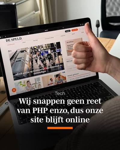 Speld meme met caption: "Wij snappen geen reet van PHP wbzo, dus onze site blijft online".