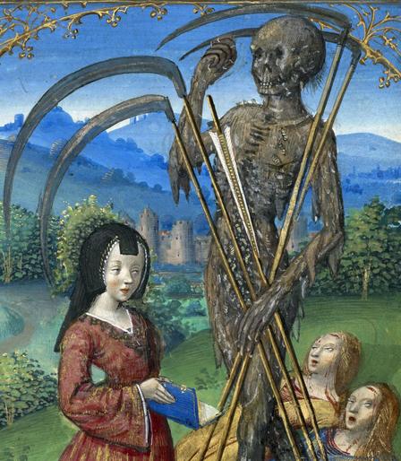 M ultitool death. Poncher Hours, Paris c. 1500. LA, Getty Museum, Ms. 109, fol. 156r.
#medieval #MedievalArt