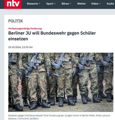 Screenshot n-tv: Berliner JU will Bundeswehr gegen Schüler einsetzen