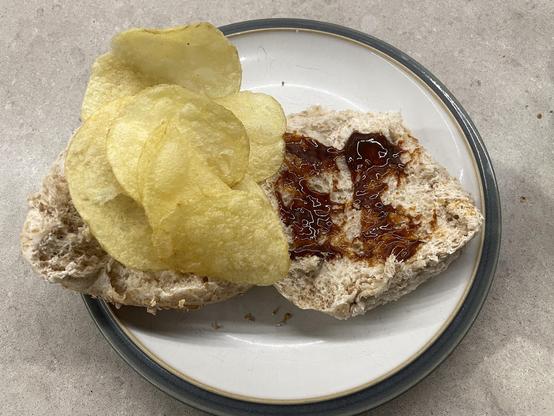 same, but marmite and crisps now arranged on the roll