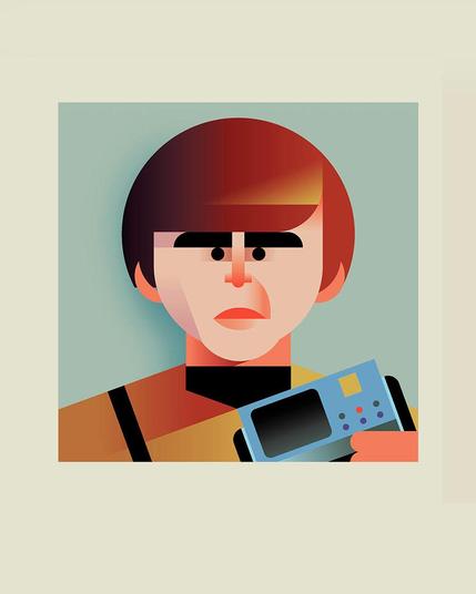 A graphical portrait of a Chekov from Star Trek the Original series created with geometric shapes and soft gradients.