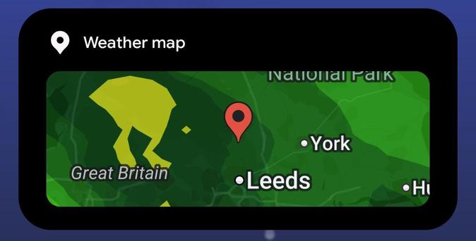 A screenshot of a Google weather map showing an approaching weather front that looks quite like ZX Spectrum favourite "Horace".