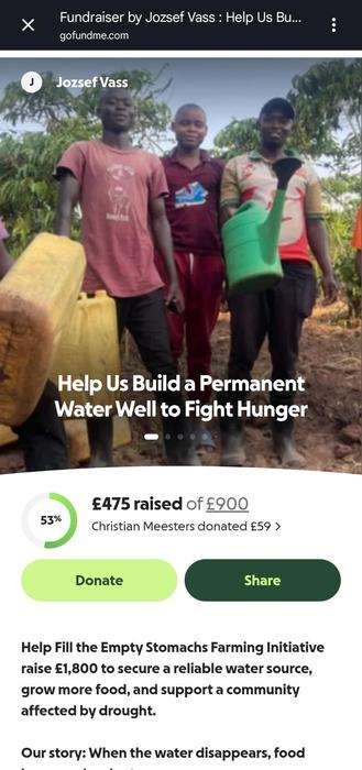 A screenshot of a gofund.me page raising funds to establish a permanent water source.