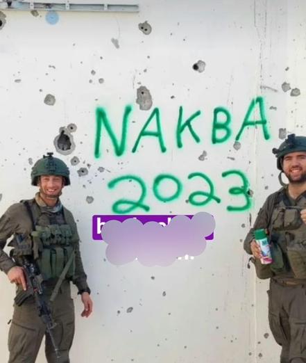 Foto mit Soldaten vor Schriftzug Nakba 2023