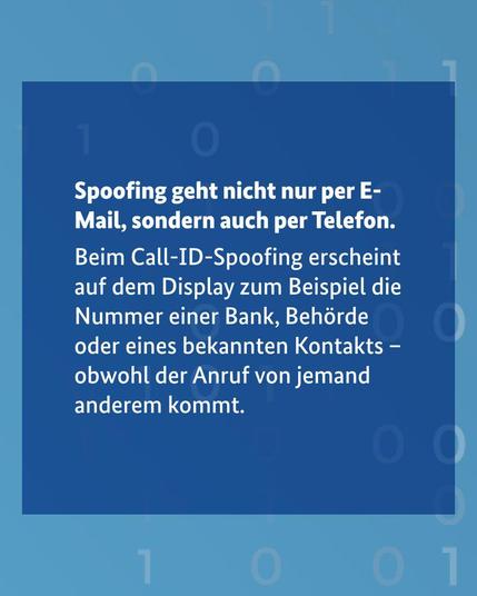 Infografik zu Call-ID-Spoofing: Auf dem Display kann die Nummer einer Bank, Behörde oder eines bekannten Kontakts erscheinen, obwohl der Anruf von jemand anderem kommt.