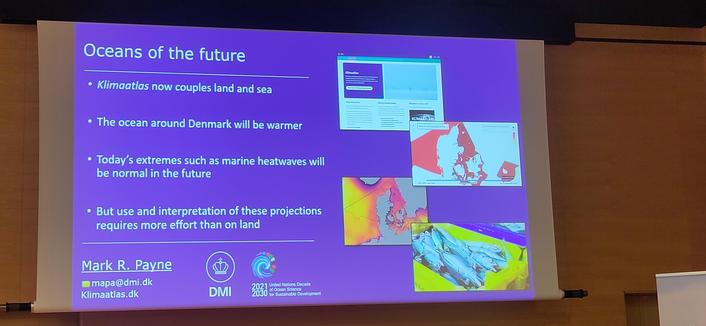 A slide of white text on a blue background headed Oceans of the future