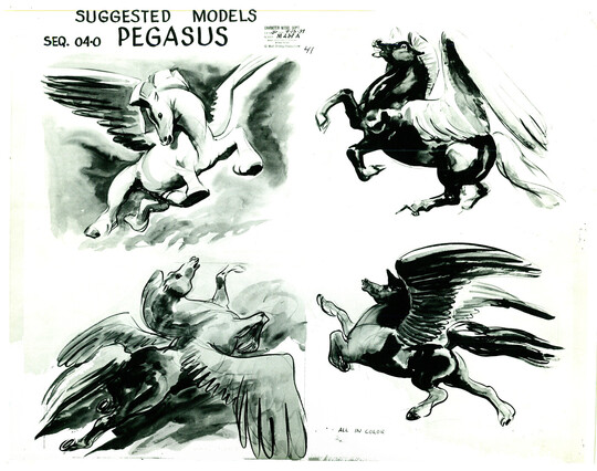 Four more dramatic ink wash drawings of pegasus stallions in various dynamic poses, flying and prancing with harsh lighting.